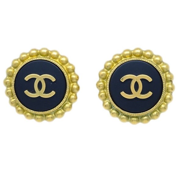 Chanel Gold Black Button Earrings Clip-On - Picture 1 of 4